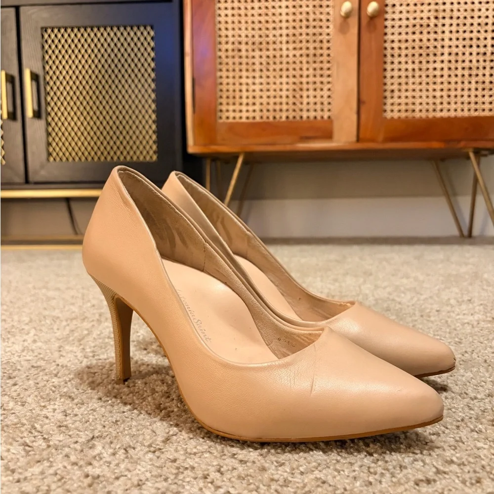 Antonia Saint NY All Occasion Nappa Leather Casual Woven Block Heel Pumps Almond